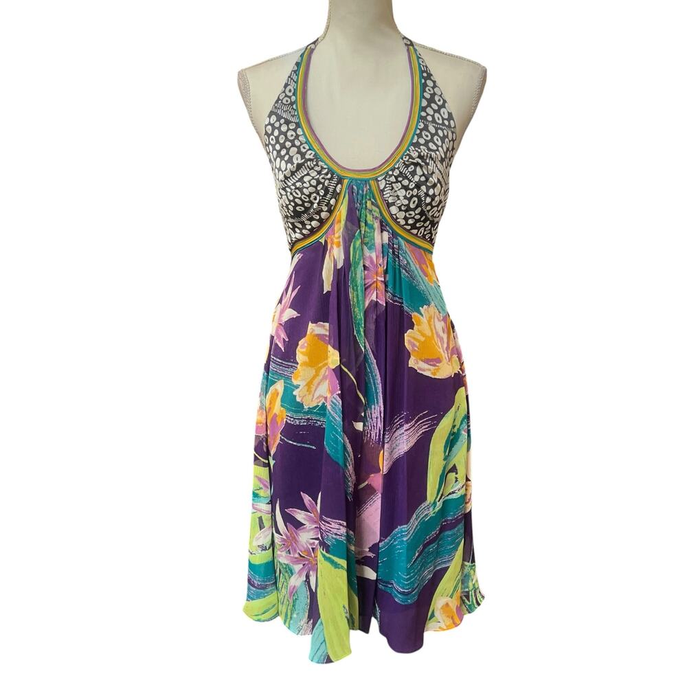 JAX NWT Size 4 Endless Knot Halter Dress Multicolor Floral Abstract Print